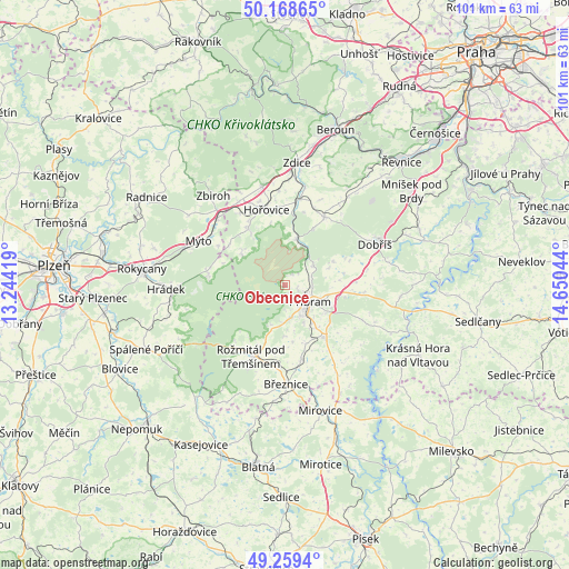 Obecnice on map