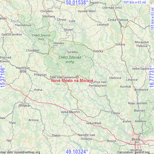 Nové Město na Moravě on map