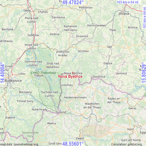 Nová Bystřice on map