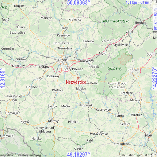 Nezvěstice on map