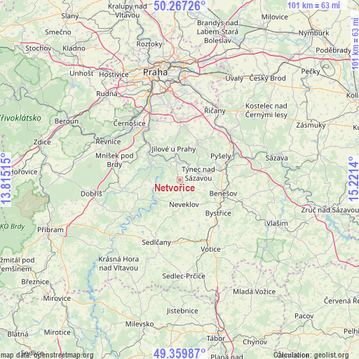 Netvořice on map