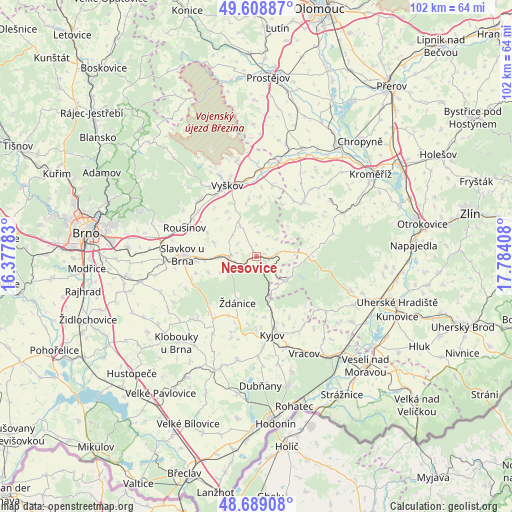 Nesovice on map