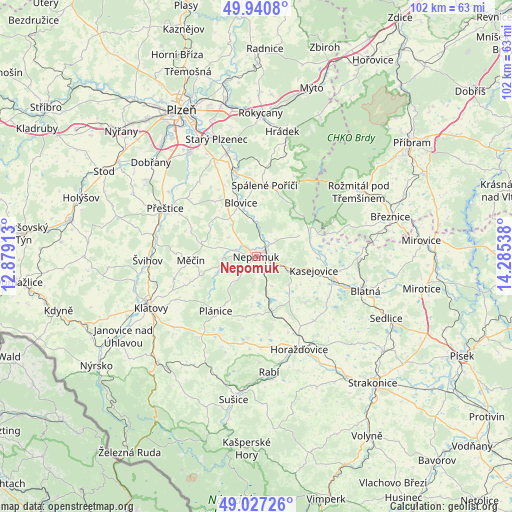 Nepomuk on map