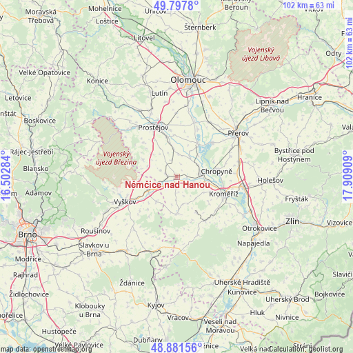 Němčice nad Hanou on map