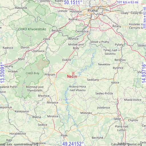 Nečín on map