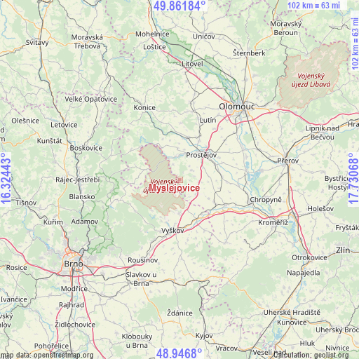 Myslejovice on map