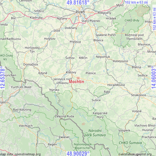 Mochtín on map