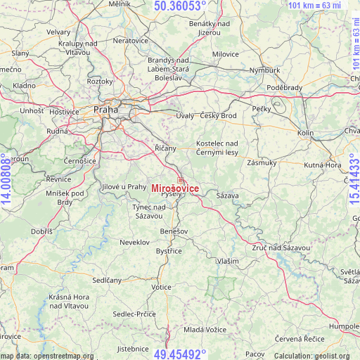 Mirošovice on map