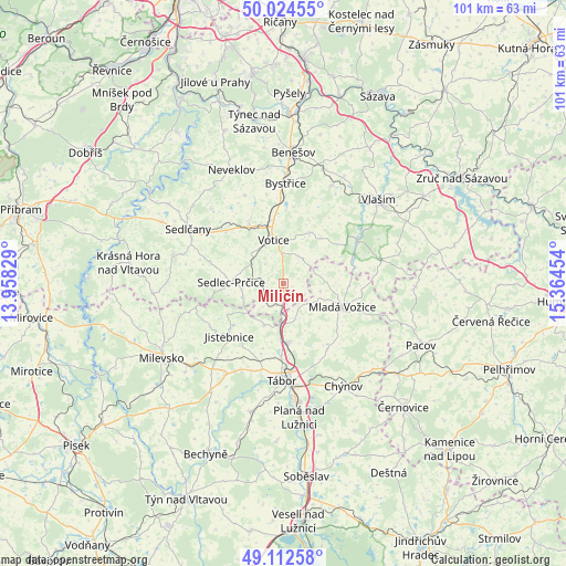 Miličín on map