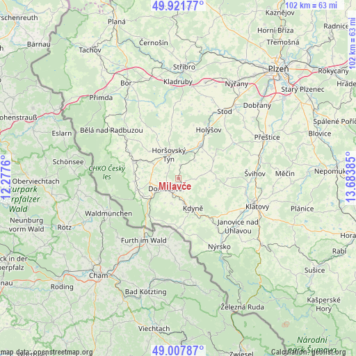 Milavče on map