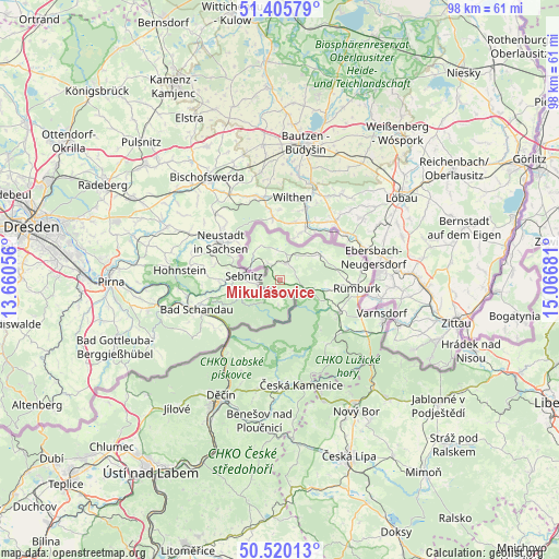 Mikulášovice on map