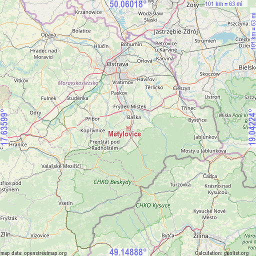 Metylovice on map