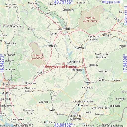 Měrovice nad Hanou on map