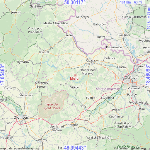 Melč on map