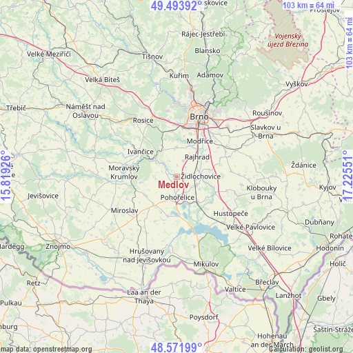 Medlov on map