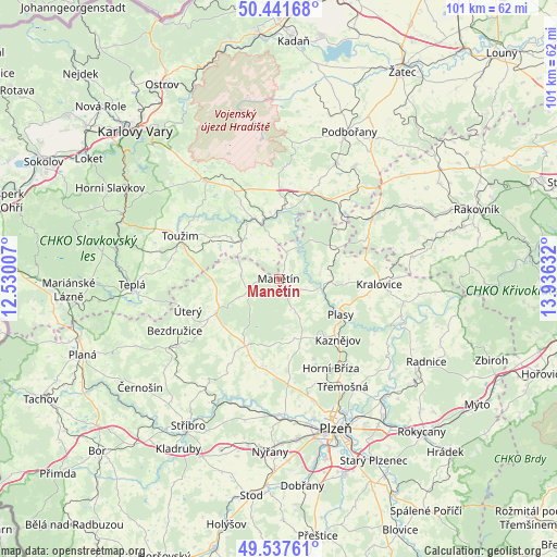 Manětín on map