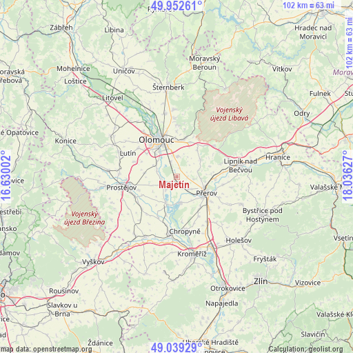 Majetín on map