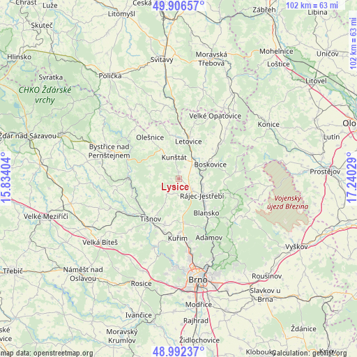 Lysice on map