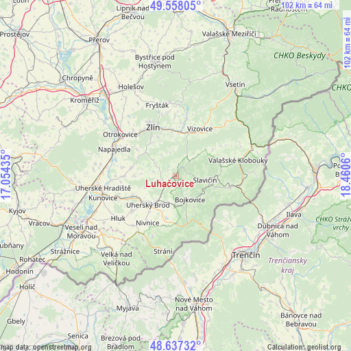 Luhačovice on map