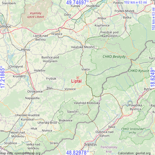 Liptál on map