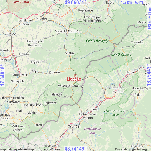 Lidečko on map