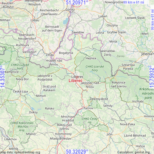 Liberec on map
