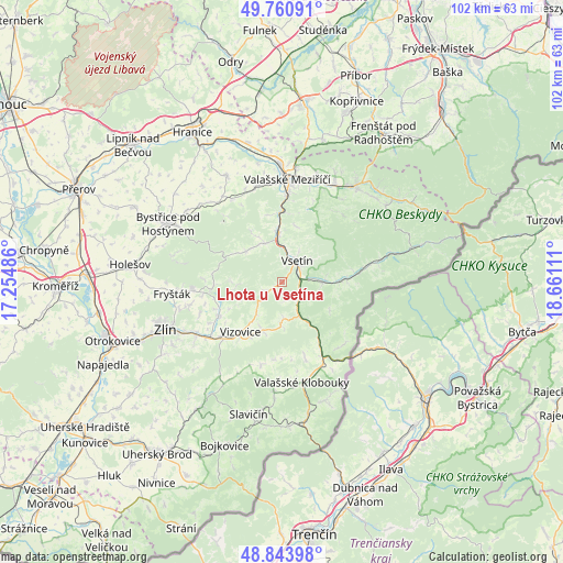 Lhota u Vsetína on map
