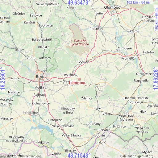 Letonice on map