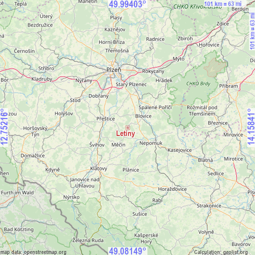 Letiny on map