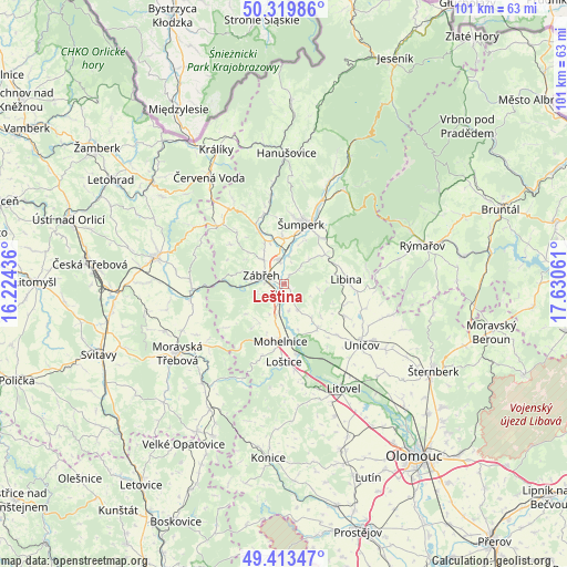 Leština on map