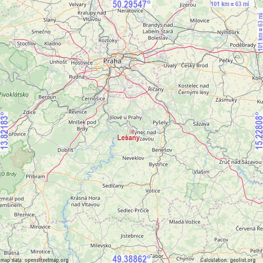 Lešany on map