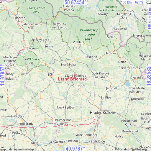 Lázně Bělohrad on map