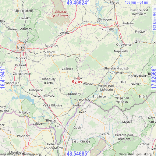 Kyjov on map