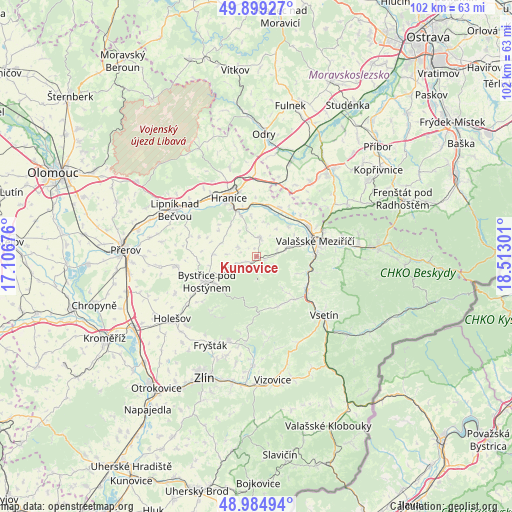 Kunovice on map