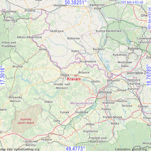 Kravaře on map