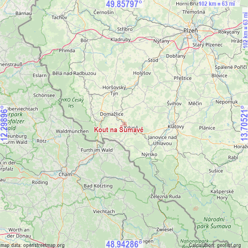 Kout na Šumavě on map