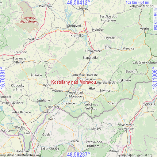 Kostelany nad Moravou on map