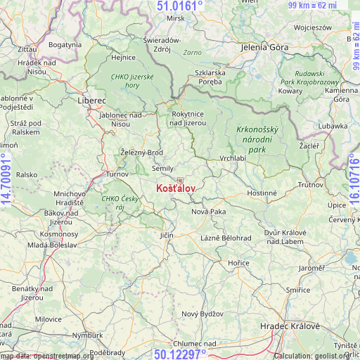 Košťálov on map