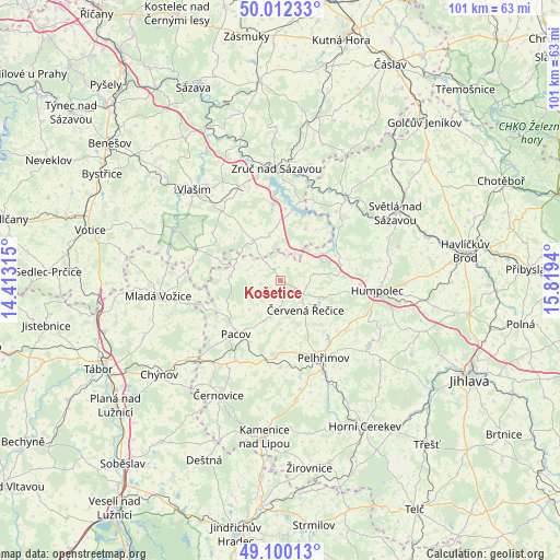 Košetice on map