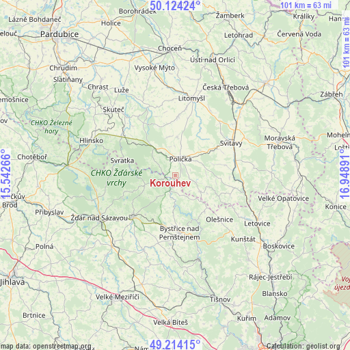 Korouhev on map