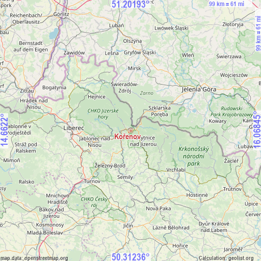 Kořenov on map