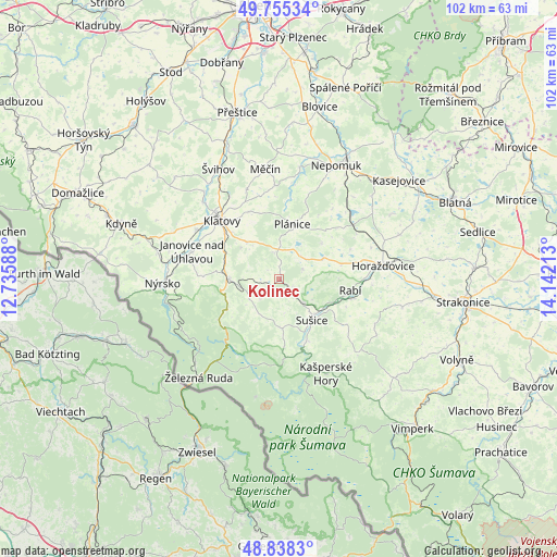 Kolinec on map