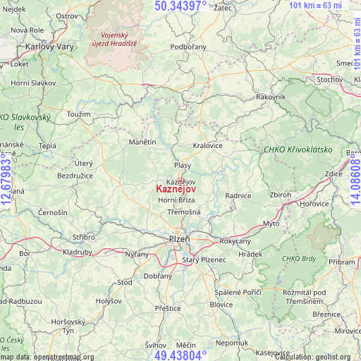 Kaznějov on map