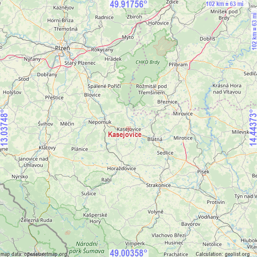 Kasejovice on map
