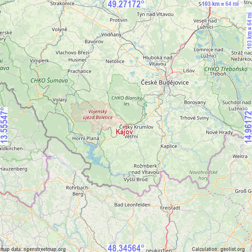 Kájov on map