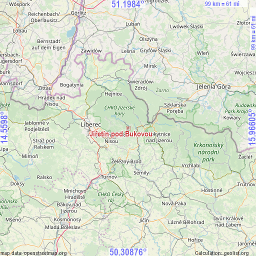 Jiřetín pod Bukovou on map
