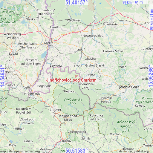 Jindřichovice pod Smrkem on map