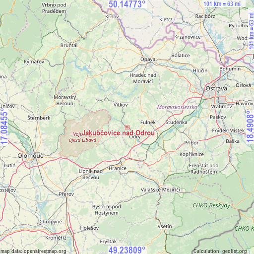 Jakubčovice nad Odrou on map