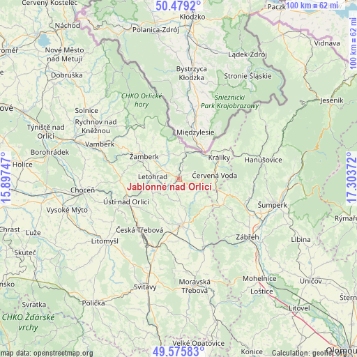 Jablonné nad Orlicí on map