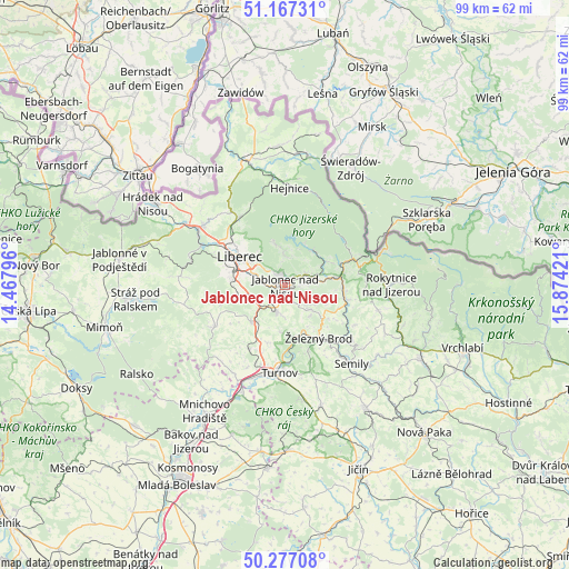Jablonec nad Nisou on map